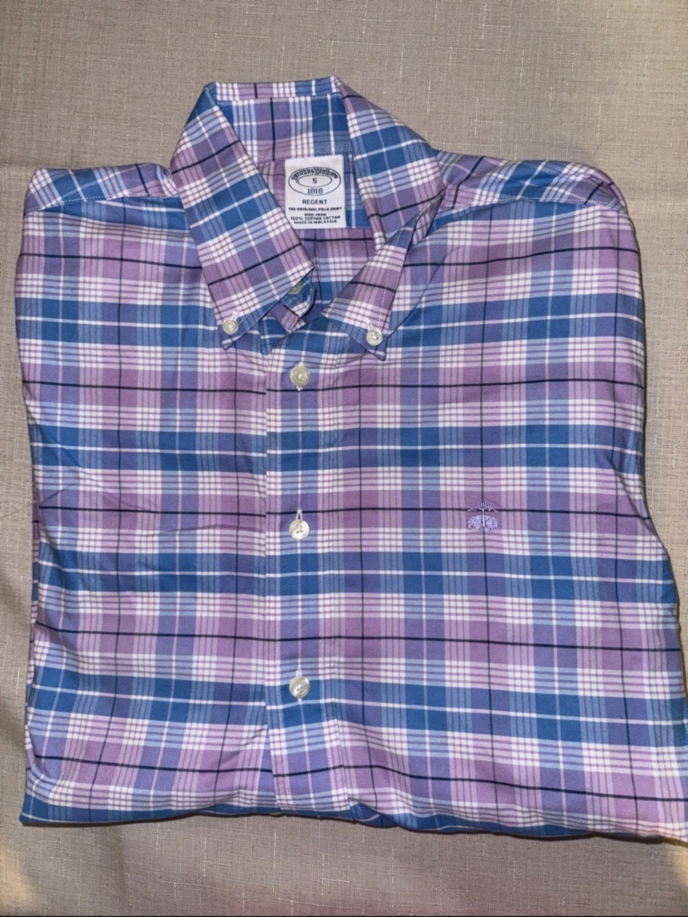 Brooks Brothers Regent Fit Lavender and Navy Plaid Button-Down Shirt